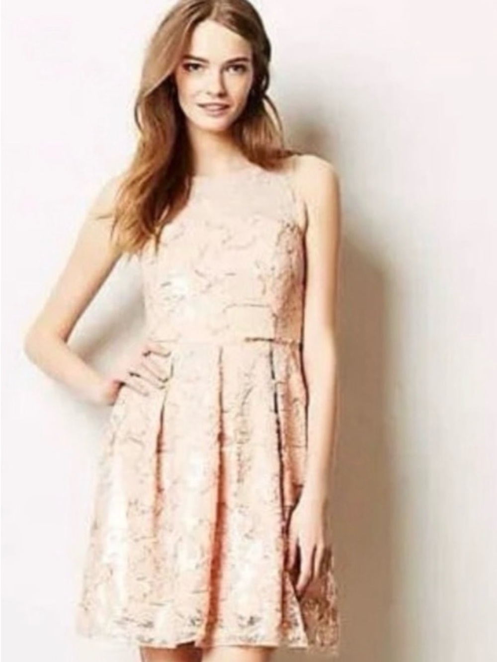 Eva Franco Sparkly Pink Sequin/Lace Box Pleat Dress from Anthropologie. #785